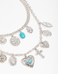 Silver Turquoise & Heart Layered Charm Necklace - link has visual effect only