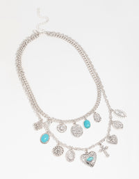 Silver Turquoise & Heart Layered Charm Necklace - link has visual effect only