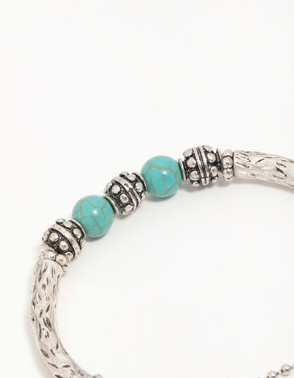 Antique Silver Turquoise Heart Charm Stretch Bracelet