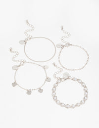 Silver Diamante & Pearl Mixed Bracelets 4-Pack - link has visual effect only