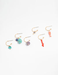 Gold Mixed Sea Hoop Earrings 6-Pack - link has visual effect only