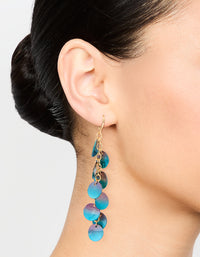 Gold Blue Genuine Shell Disc Chain Drop Earrings - link has visual effect only