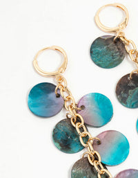 Gold Blue Genuine Shell Disc Chain Drop Earrings - link has visual effect only