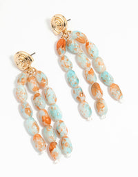 Orange & Blue Beaded Swirl Triple Drop Earrings - link has visual effect only
