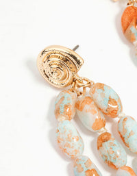 Orange & Blue Beaded Swirl Triple Drop Earrings - link has visual effect only