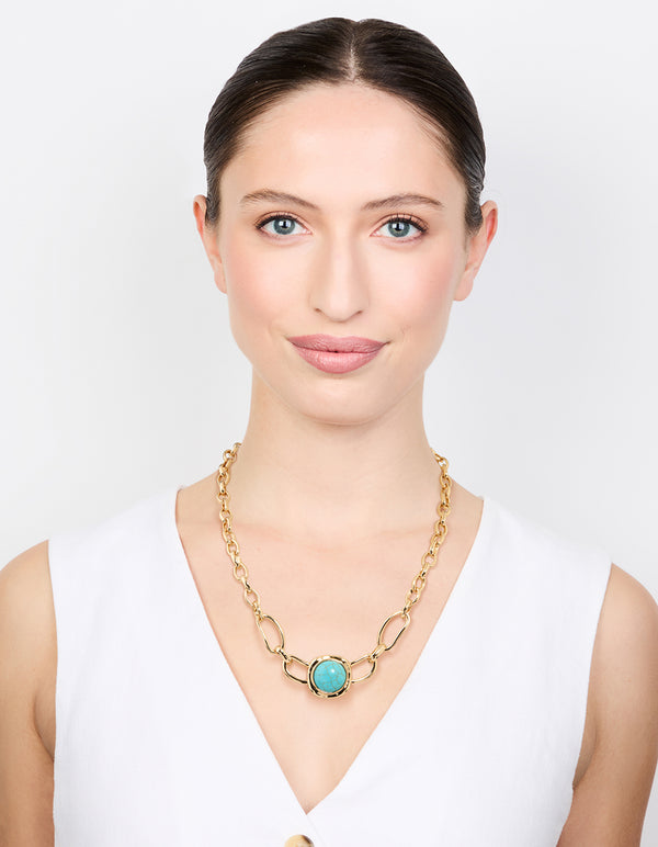 Gold Turquoise Pendant Necklace