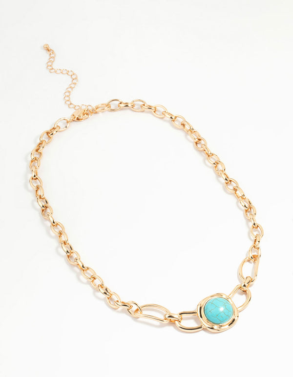 Gold Turquoise Pendant Necklace