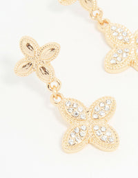 Gold Diamante Double Flower Drop Earrings - link has visual effect only