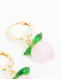 Gold Peach Beaded Huggie Earrings - link has visual effect only