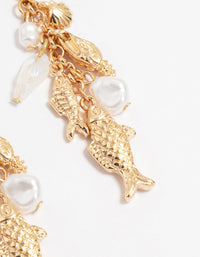 Gold Shell Fish Charm Drop Earrings - link has visual effect only