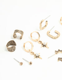 Antique Gold Sun & Star Huggie & Stud Earrings 6-Pack - link has visual effect only