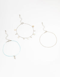 Silver Genuine Shell  Seahorse  Anklets 3-Pack - link has visual effect only