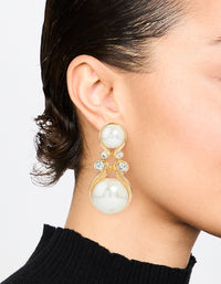 Gold Pearl Diamante Doorknocker Drop Earrings - link has visual effect only