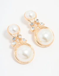 Gold Pearl Diamante Doorknocker Drop Earrings - link has visual effect only