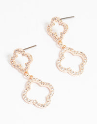 Rose Gold Plated Cubic Zirconia Double Flower Drop Earrings - link has visual effect only