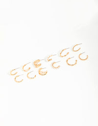 Gold Mixed Twisted Pearl Hoop Earrings 6-Pack - link has visual effect only