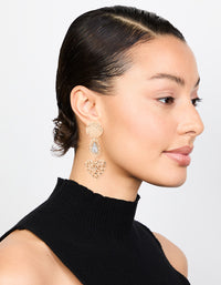 Gold Shell Diamante Etched Heart Locket Drop Earrings - link has visual effect only