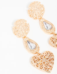 Gold Shell Diamante Etched Heart Locket Drop Earrings - link has visual effect only