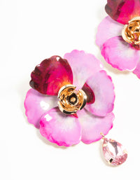 Gold Pink Coated Metal Diamante Flower Drop Earrings - link has visual effect only