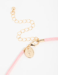 Gold Puffy Heart Pendant Pink Cord Necklace - link has visual effect only