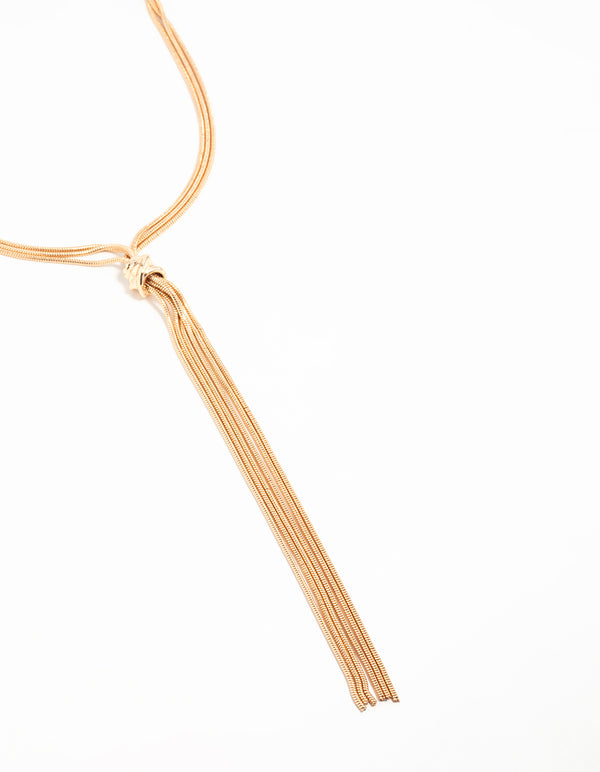 Gold Chain Knotted Tassel Y-Necklace