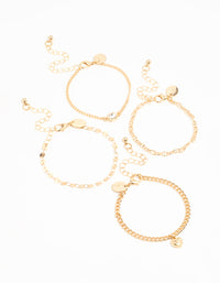 Gold Diamante & Chain Heart Bracelets 4-Pack - link has visual effect only