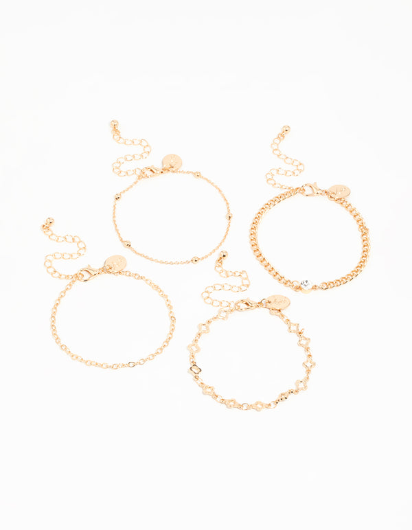 Gold Diamante Flower Bracelets 4-Pack