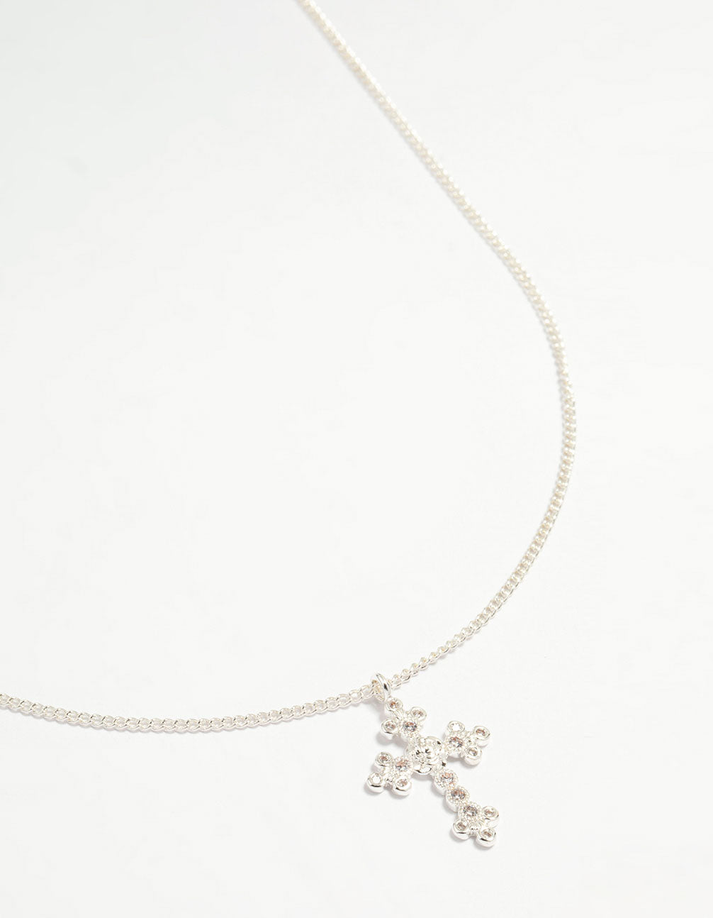 Silver Plated Diamante Rose Cross Pendant Necklace