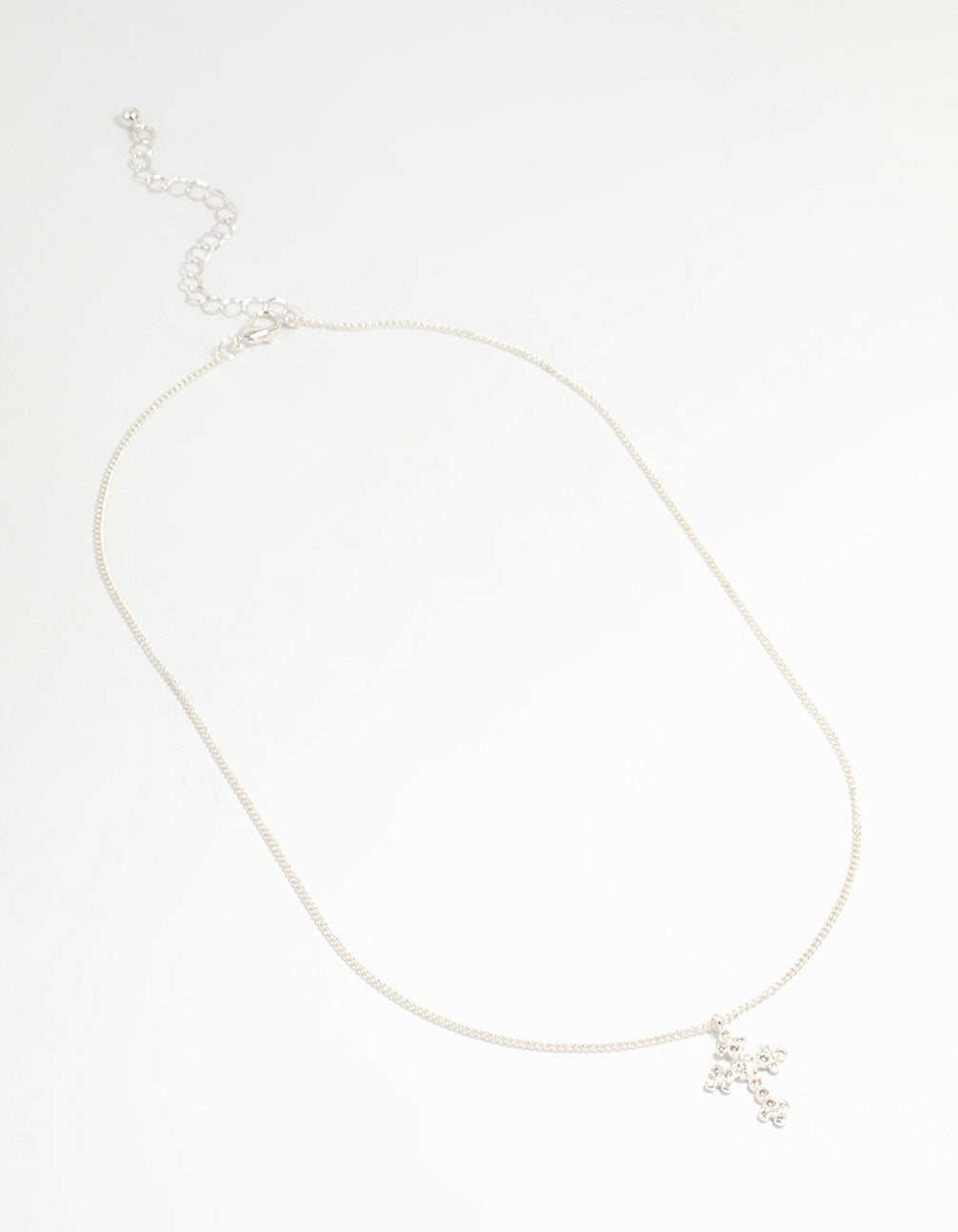 Silver Plated Diamante Rose Cross Pendant Necklace