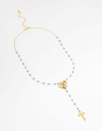 Gold Plated Blue Beaded Heart Locket & Cross Y-Necklace - link has visual effect only