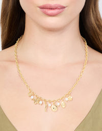 Gold Plated Cross & Mixed Charm Necklace - link has visual effect only