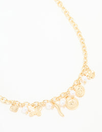 Gold Plated Cross & Mixed Charm Necklace - link has visual effect only