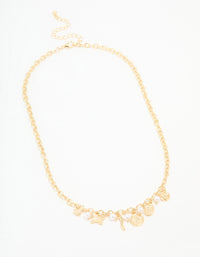 Gold Plated Cross & Mixed Charm Necklace - link has visual effect only
