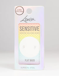 Kids Surgical Steel Cubic Zirconia Flat Back Earrings - link has visual effect only