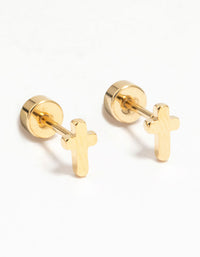 Kids Gold Plated Surgical Steel Cross Flat Back Earrings - link has visual effect only