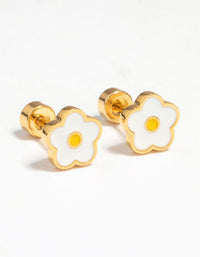 Kids Gold Plated Surgical Steel Flower Flat Back Earrings - link has visual effect only