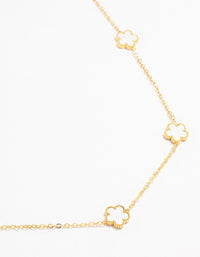 Showcasing a waterproof gold plated stainless steel shell petal flower pendant necklace featuring floral in dainty style close up view - link has visual effect only