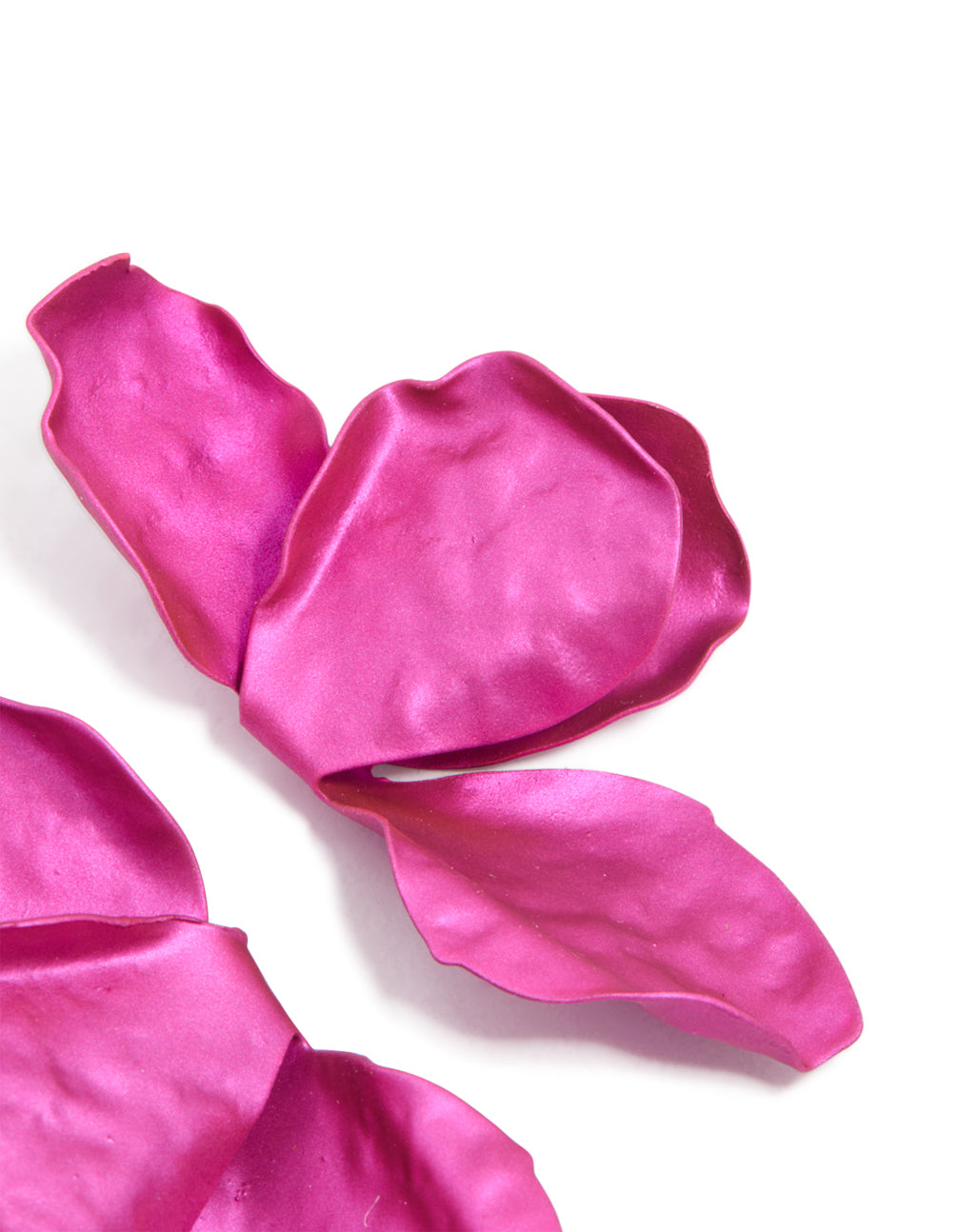 Gold Fuschia Coated Metal Flower Petal Drop Earrings