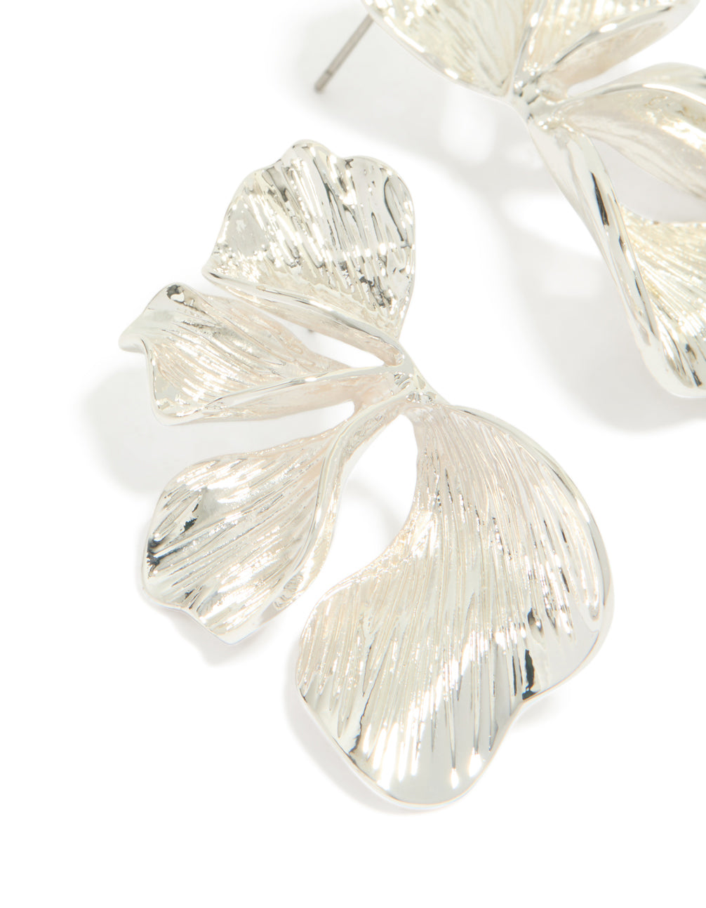 Silver Plated Organic Petal Stud Earrings