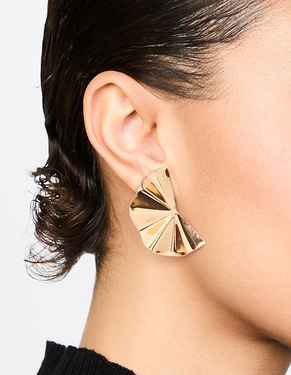 Gold Plated Statement Fan Stud Earrings