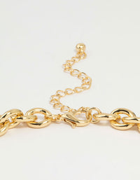 Gold Plated Thick Oval Link Chain Necklace - link has visual effect only