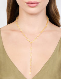 Gold Plated Paperclip Link Chain Y-Necklace - link has visual effect only