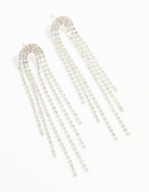 Silver Diamante Rainbow Shaped Cupchain Drop Earrings