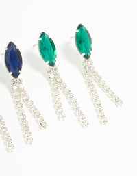 Silver Diamante Marquise Double Cupchain Drop Earrings 3-Pack - link has visual effect only