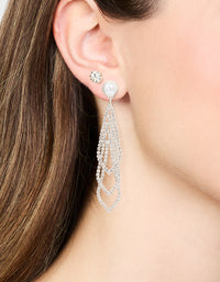 Silver  Pearl Triangular Layered Earrings 2-Pack - link has visual effect only