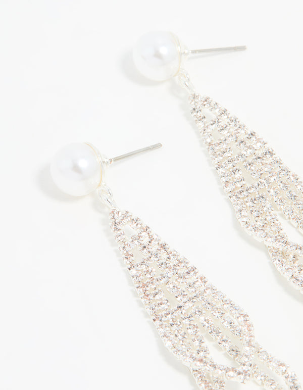 Silver  Pearl Triangular Layered Earrings 2-Pack