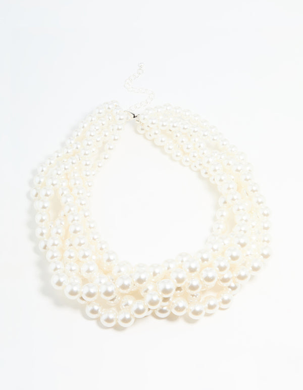 Silver Braided Pearl Layered Necklace