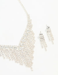 Silver Diamante Cupchain Tassel Vine Necklace & Earrings Set - link has visual effect only