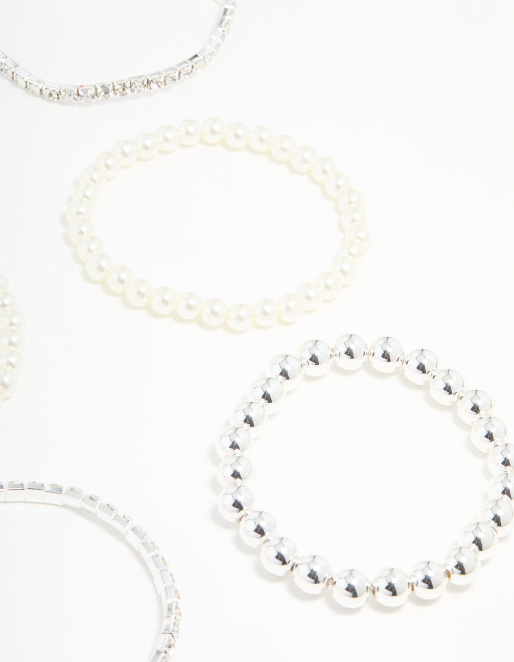 Silver Diamante & Pearl Ball Bracelets 9-Pack