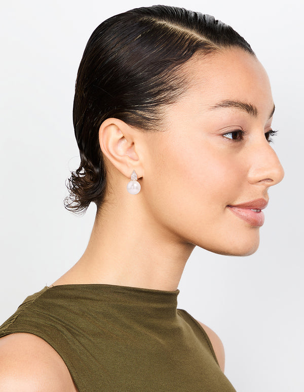 Silver Plated Mini Cubic Zirconia Pearl Drop Earrings